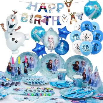Disney Dondurulmuş Tema Parti Balon Elsa Prenses Tek Kullanımlık Sofra Seti Anna Balon Elsa Doğum Günü Partisi Malzemeleri Çocuklar İçin Hediye