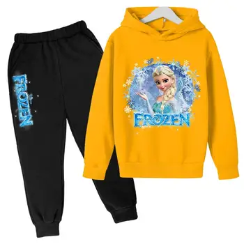 Disney Dondurulmuş Çocuklar Eşofman Kız Elbise Seti Dondurulmuş Elsa Hoodies ve pantolon Çocuk Spor Giyim Moda Spor Takım Elbise