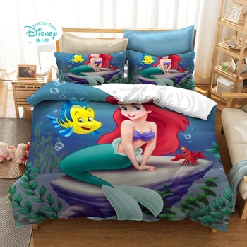 Disney Karikatür Küçük Denizkızı Ariel Baskılı Yatak Takımları Çocuk Kız yatak odası dekoru Yorgan yatak örtüsü seti Noel Doğum Günü Gi
