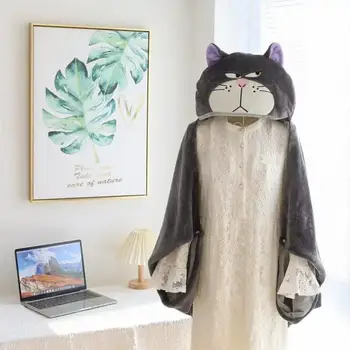 Disney Kawaii Karikatür Lucifer Kedi kapüşonlu pelerin Battaniye Öğrenci Şal Kalınlaşmış Sıcak Şekerleme Pelerin Ofis Klima Battaniye