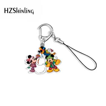 Disney Merry Christmas Mickey Mouse Minnie Reçine Epoksi Akrilik Anahtarlık Cep telefon askısı Anahtar Tutucu Takı Aksesuarları