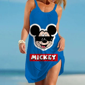 Disney-Mickey ve Minnie kadın Plaj Elbise Seksi Sıska Elbiseler Kadınlar İçin 2022 Yaz Moda Sling Baskı Sahil Plaj Rahat