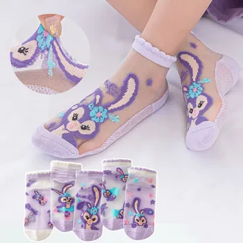 Disney StellaLou Çocuk Kız Çorap Sevimli Karikatür Baskı Nefes Buz Çorap Rahat Görünmez çocuk Kristal Çorap