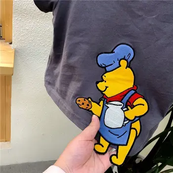 Disney Tigger Winnie The Pooh çocuk Karikatür Nakış Üç Boyutlu Kısa kollu Pamuklu Yaz Erkek Kız Tişört Üst