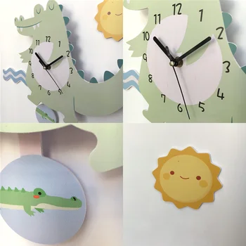 DIY Karikatür Hayvanlar duvar saati Dinozor Timsah Baykuş Duvar Sticker Çocuk Odası Anaokulu Ev Çıkartmaları DIY Sarkaçlı saat
