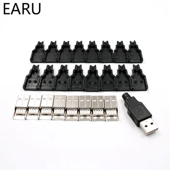 DIY Tip A Erkek USB 4 Pin Fiş soketli konnektör Siyah Plastik Kapaklı Adaptör Bağlantı USB 2.0 PCB SDA Veri Kablosu Hattı