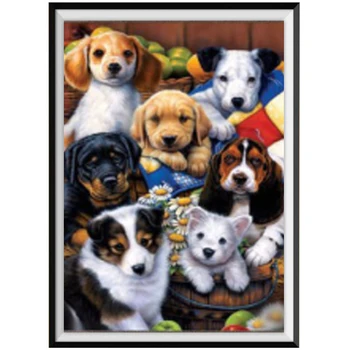 DİY 5D elmas boyama karikatür hayvan yedi köpekler yuvarlak elmas boyama mozaik ev dekorasyon boyama el yapımı yeni yıl hediye