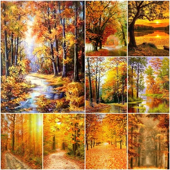 DİY Elmas Boyama Sonbahar Ağacı Dekorasyon 5D Tam Matkap Elmas Nakış Manzara Mozaik Taklidi Kiti Yeni Varış