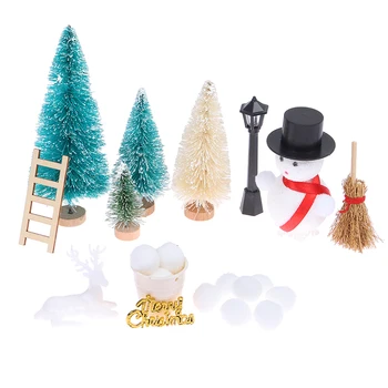 Dollhouse Noel Sahne Kardan Adam DIY Noel Dekorasyon Halat Şapka Garland Mini Ağacı Hediye Kutusu Peri Masalı Dollhouse Minyatür