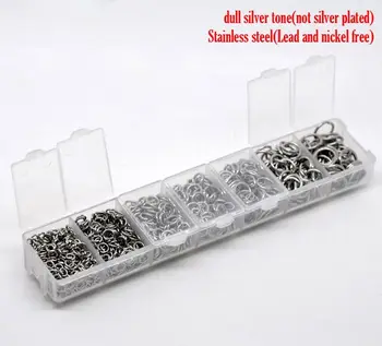 DoreenBeads 1 Kutu Karışık Gümüş Renk Paslanmaz Çelik Açık Jump Yüzükler 4mm-10mm, (1410 Adet Karışık)