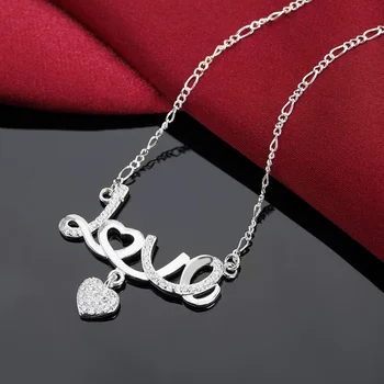 DOTEFFIL 925 Ayar Gümüş 18 İnç AAA Zirkon Kalp Şeklinde Aşk Kolye Kolye Kadınlar İçin Moda Düğün Parti Charm Takı