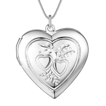 DOTEFFIL 925 Ayar Gümüş 18 İnç Yılan Zincir Aşk Kalp Fotoğraf Çerçevesi Kolye Kadınlar İçin Moda Düğün Parti Charm Takı