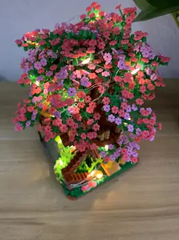 Doubuilt Mini Sakura Ağacı Evi 2138 adet Inşa Blok Şehir Sokak Görünümü Kiraz Çiçeği Modeli Yapı Taşları Oyuncaklar Çocuk Hediyeler
