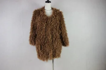 Doğal gerçek kuzu koyun ceket örme moğol koyunu kürk ceket ceket palto Rus kadın kış sıcak kürk ceket uzun tarzı