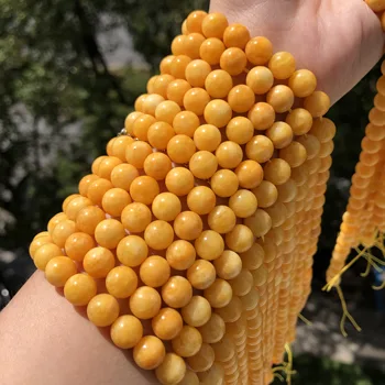 Doğal Sarı Balmumu Jades kalsedon Taş Boncuk Takı Yapımı İçin diy bilezik kolye Yuvarlak dağınık boncuklar 6 8 10 12mm