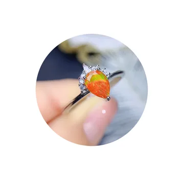 Doğal Yangın Turuncu Opal söz yüzüğü Ekim Birthstone Yüzük Gümüş Opal yıldönümü yüzüğü
