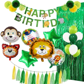 Doğum günü Partisi Süslemeleri Jungle Safari Parti Hayvan Dijital Balonlar Set Kaplan Maymun Helyum Balon Bebek Duş Çocuk Iyilik