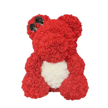Drop shipping Sevgililer Günü Hediye 25 cm Kırmızı Ayı Gül ve Gül Teddy Köpek Çiçek Yapay Deco noel hediyesi anneler hediye