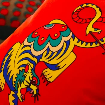 DUNXDECO Vintage Çin Kırmızı Neşeli Kaplan minder örtüsü Dekoratif Yastık Kılıfı Lüks Yumuşak Kadife Sanat Odası Kanepe Kare Coussin