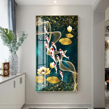 Duvar sanat resmi HD Baskı Çin Soyut Dokuz Koi Balık Manzara Boyama Tuval Poster Oturma Odası İçin Ev Modern Dekor