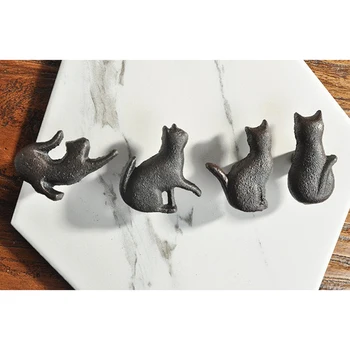 Dökme Demir Mat Siyah Kedi Şekilli Dolap Çekmece Mutfak Dolabı Kapı Çekme Kolları Vidalar ile