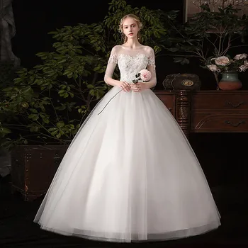 Düğün elbisesi 2022 Yeni Yarım Kollu Lace Up Balo Romantik Gelinlikler Prenses Klasik Aplikler düğün elbisesi es C30