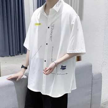 EBAIHUI yazlık gömlek erkek Japonya Gevşek Baskı Yarım Kollu Bluzlar Casual Yakışıklı Kısa kollu Büyük Boy Gömlek Üst Erkek