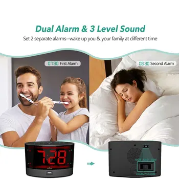 Ekstra Yüksek Sesle çalar saat Kablosuz Yatak Çalkalayıcı, Titreşimli çift alarmlı saat Saat Ağır Uyuyanlar için, Sağır ve İşitme Engelli