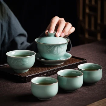 / El kesim büyük üç gezdirilir takım ev seramik çay fincanları sadece Çin kung fu çay seti hediye kutuları