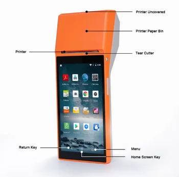 El POS Akıllı Mobil PDA El Terminali Kablosuz WiFi Bluetooth Baskı POS Kasiyer All-in-one Makine Tarayıcı 1D 2D