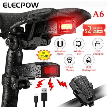 Elecpow Bisiklet arka ışık hırsızlık önleme alarmı Kablosuz Su Geçirmez Otomatik Fren Algılama Uzaktan Kumanda USB Bisiklet Arka Lambası Boynuz Lambası