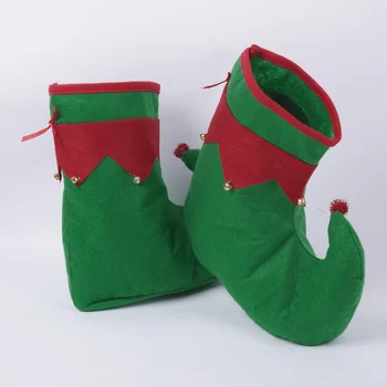Elf Şapka Ayakkabı Kapakları çizgili çoraplar Keçe Seti Yetişkinler Noel Kostüm Aksesuarları Yeşil / Kırmızı
