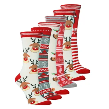 Elk Baskı Noel Kadın Çorap Yenilik Mutlu Komik Penye Pamuk Çorap Kadın Noel Baba Kar Tanesi Ekip Çorap Yeni Yıl Hediye