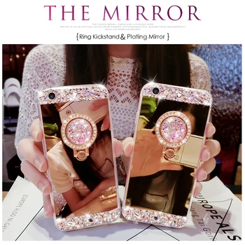 Elmas Kristal Rhinestone Glitter Ayna Kılıfı iPhone 13 14 11 12 Pro MAX Mini X XS Max XR 6 7 8 Artı Halka Tutucu Standı Kapak