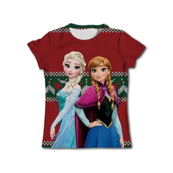 Elsa Dondurulmuş tişört Çocuklar İçin Çocuklar Kızlar Üstleri Tee tişört Kol Bebek T Gömlek 2-14Ys Anime Anna Disney Çocuk Yaz Kısa