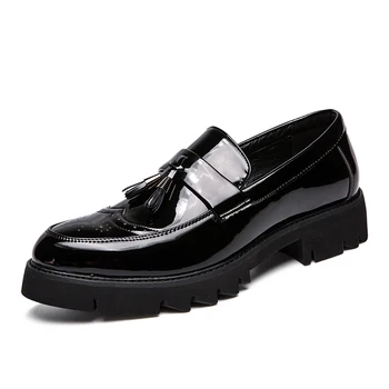 Erkek casual iş düğün resmi elbise siyah rugan platform ayakkabılar oxfords bullock püsküller ayakkabı brogue loafer'lar zapato