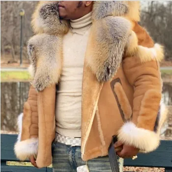 Erkek Ceket Kış Faux Kürk Ceket Erkek Mont Kabarık Ceketler Erkek Giysileri Erkek Retro Giyim Üst kabartmak Giyim