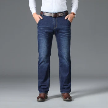 Erkek Gevşek Düz Kot Yeni Sonbahar Moda Rahat Streç Pamuklu Denim Pantolon Erkek Marka Pantolon Koyu Gri