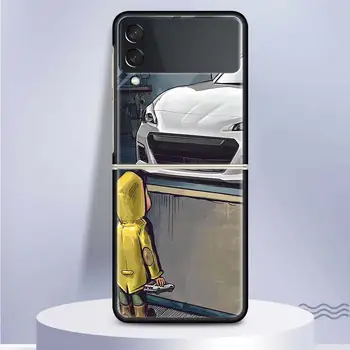 Erkek Görmek Spor Araba Jdm Sürüklenme Coque Telefon samsung kılıfı Galaxy Z Flip 4 3 5G Siyah Sert Kapak ZFlip 3 4 Lüks Darbeye Dayanıklı Yumru