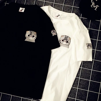 Erkek Kısa Kollu Tişörtleri Artı Boyutu 3XL Yaz Nakış Sevimli Çiftler T-shirt Kore Tarzı Retro Basit BF Harajuku Tee Şık