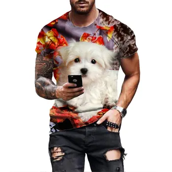 Erkek moda T-shirt hayvan köpek 3d baskı kısa kollu yaz Casual erkek rahat Tee gömlek