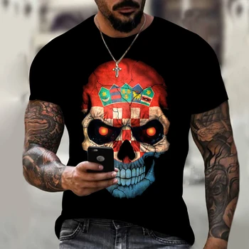 Erkek T Shirt Giyim 3D Vintage Kafatası Baskı T Shirt Yaz Kısa Kollu Hip Hop O Boyun Büyük Boy T Shirt Sıcak Satış Metal