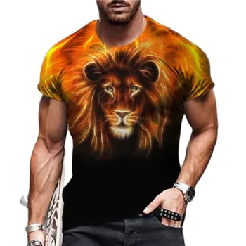 Erkek tişört 3D Aslan Baskı Vahşi Hayvan T-Shirt Unisex Moda O-Boyun Kısa Kollu Üst Tee Büyük Gevşek Boy erkek Büyük Boy