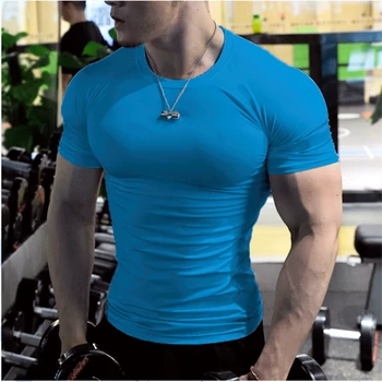Erkek Yaz Kısa Kollu Spor T Shirt Koşu Spor Salonu Kas T-shirt Büyük Boy Egzersiz Rahat Yüksek Kaliteli Üstleri Giyim