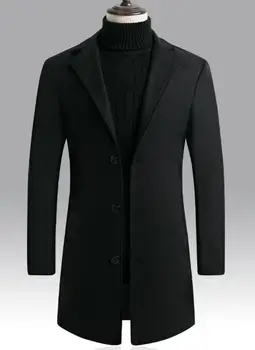 Erkek Yün Ceket Kış sıcak Düz Renk Uzun Trençkot Erkek Tek Göğüslü İş Yün Palto On Renk M-5XL