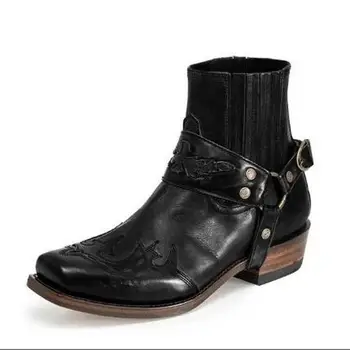 Erkekler erkek adam artı boyutu ayak bileği çizmeler gladyatör matin slip on ayakkabı vintage PU deri zapatos de hombres personlizar M0894