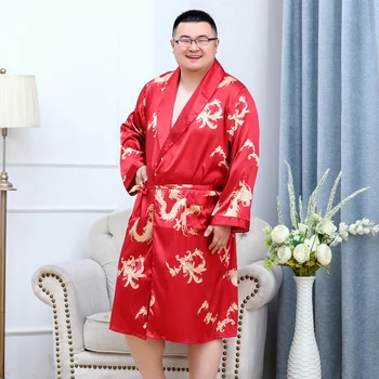 Erkekler İpeksi Saten Kimono Robe 7XL Uzun Kollu Yumuşak Ejderha Sabahlık Bornoz Sleeprobe Erkek Salonu Ev Giyim