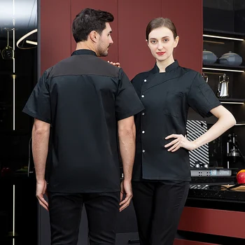 Erkekler Siyah Şef Ceket Kadınlar uzun Kollu Önlük şef ceketi Yaz Baş Şef Üniforma Restoran Otel Mutfak Pişirme Kıyafetleri