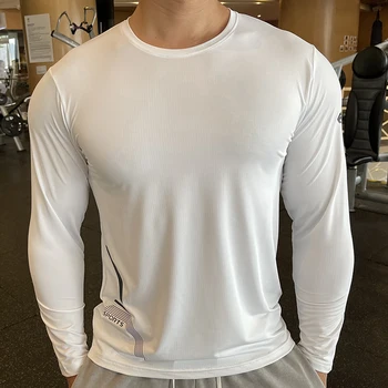 Erkekler Spor Sıkıştırma Spor Gömlek Yüksek Kalite Koşu Uzun Kollu Üst Giyim Ekip Boyun Swearshirt Erkek Döküntü Guard Esneklik