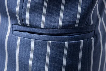 Erkekler Yeni Rahat Büyük Boy Takım Elbise Ceket Mavi ve Beyaz Çizgili İki Düğmeli Erkek Resmi Ceket Blazer Erkekler Boyutu M-5XL